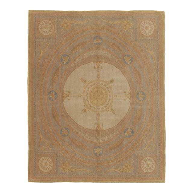 Antique French Aubusson Rug With Ornate Golden Floral Medallion - Rug & Kilim For Sale