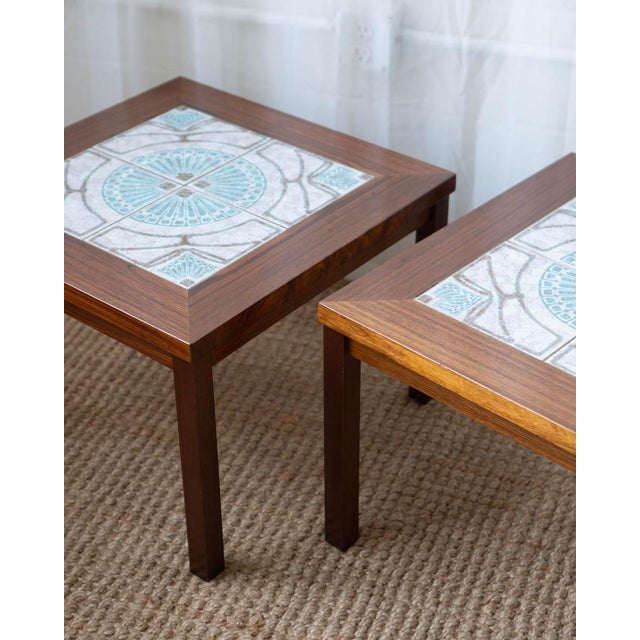 1970s Danish Modern Rosewood and Tile Side Tables - A Pair For Sale - Image 10 of 11