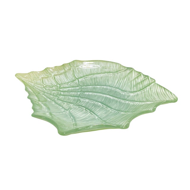 15-Inch Vintage Celery Green Shell Glass Bowl For Sale - Image 4 of 10