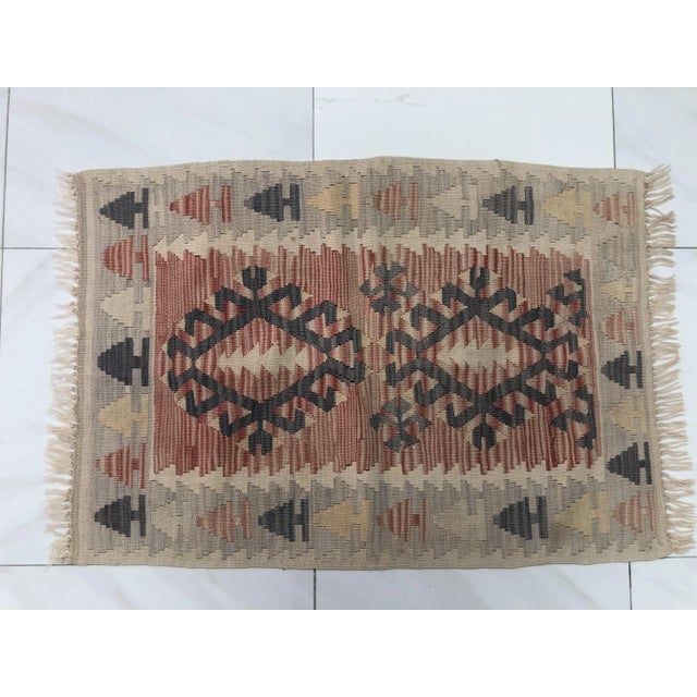 Almond 1960s Turkish Handmade Tribal Floor Kilim For Sale - Image 8 of 11