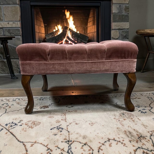 Mid 20th Century Tufted Dusty Rose Pink Velvet Ottoman For Sale - Image 5 of 9