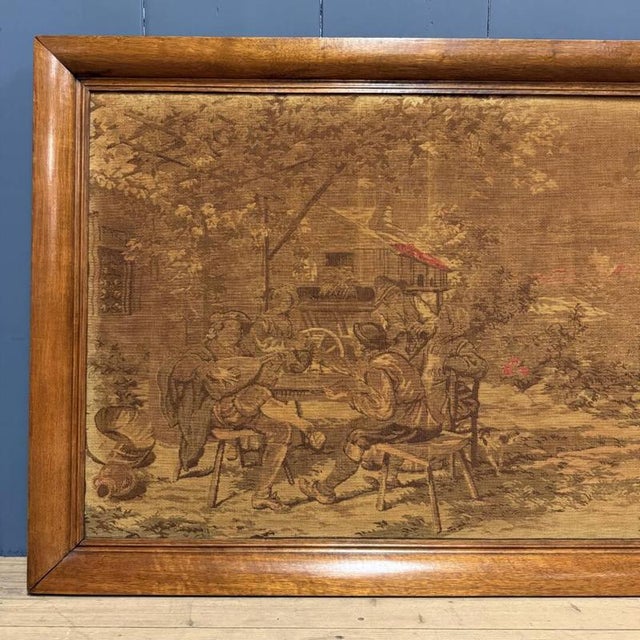 Wood Large Woven Gobelin Tapestry in a Wooden Frame For Sale - Image 7 of 18