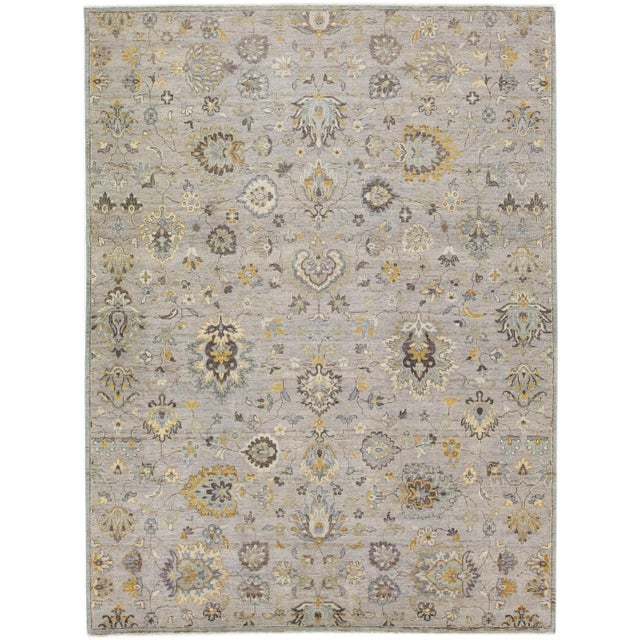 Textile 2010s Floral Modern Tabriz Handmade Indian Wool Rug in Gray by Apadana For Sale - Image 7 of 7