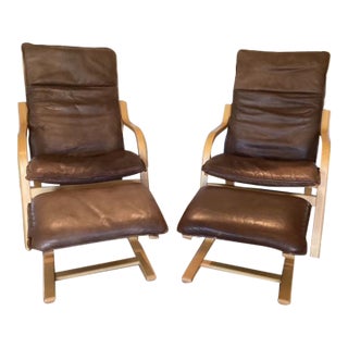 Mid 20th Century Danish Bentwood Armchairs and Ottomans by Stouby For Sale