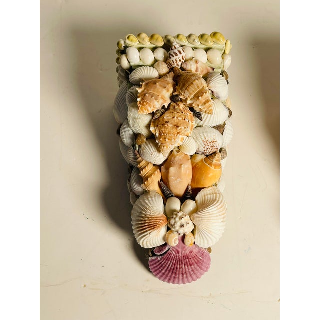 Vintage Great Pair of Coastal Sea Shell Encrusted Wall Brackets For Sale In Miami - Image 6 of 8