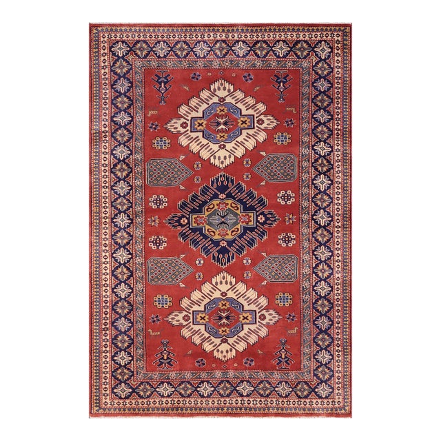 Shabby Chic Shirwan Rust/Blue Wool Rug - 4'6''x6'1'' For Sale
