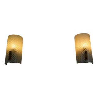 Vintage Glass Wall Lamps, Germany, 1960s, Set of 2 For Sale