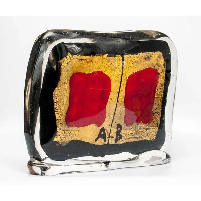 Solid glass sculpture from renowned French artist James Coignard (1925-2008). Solid Murano glass incorporating gold leaf...