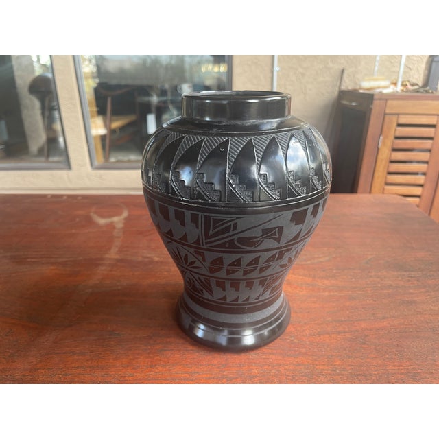 Native American Native American Navajo Marvin Blackmore Black Pottery Vase For Sale - Image 3 of 5
