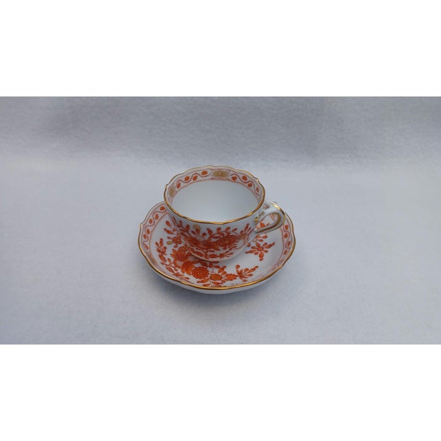 Indian Painting Coral Red Demitasse Mokka Cup and Saucer Duo from Meissen Porcelain, 1950s For Sale - Image 6 of 11