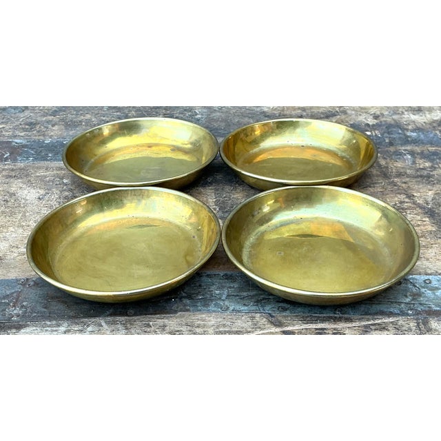 Vintage Polished Brass Coasters - Set of 4 For Sale In West Palm - Image 6 of 12