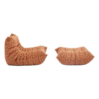 Vintage Restored Togo Fireside Chair and Ottoman in Wild Terracotta Corduroy - Ligne Roset For Sale