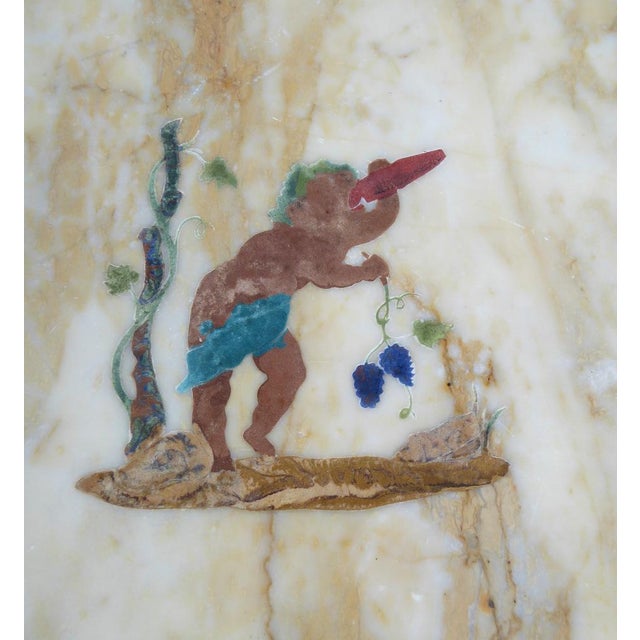 Antique French-Italian Wrought Iron Coffee Tablr witn Pietra Dura Marble Top and Pattern of Vignes and Cherub, 1890s For Sale - Image 13 of 18