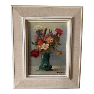 1960s Otto Von Lutterotti Oil on Canvas Original Frame Still Life Floral Austria For Sale