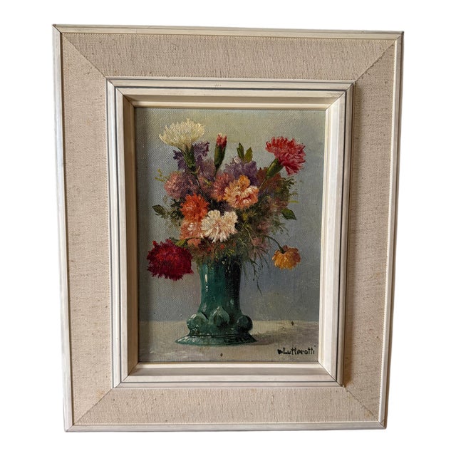 1960s Otto Von Lutterotti Oil on Canvas Original Frame Still Life Floral Austria For Sale
