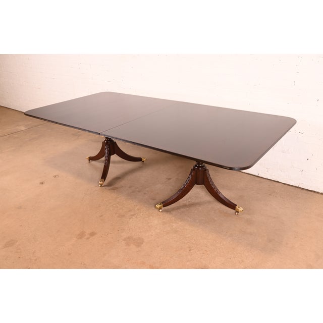 Brown Baker Furniture Style Georgian Mahogany Double Pedestal Extension Dining Table, Newly Refinished For Sale - Image 8 of 12