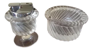 20th Century Lalique Crystal Smyrne Ashtry and Lighter Holder Set - 2 Pieces