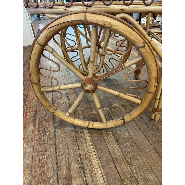 Midcentury Modern Rattan Bamboo & Wicker Bar Cart For Sale - Image 14 of 17