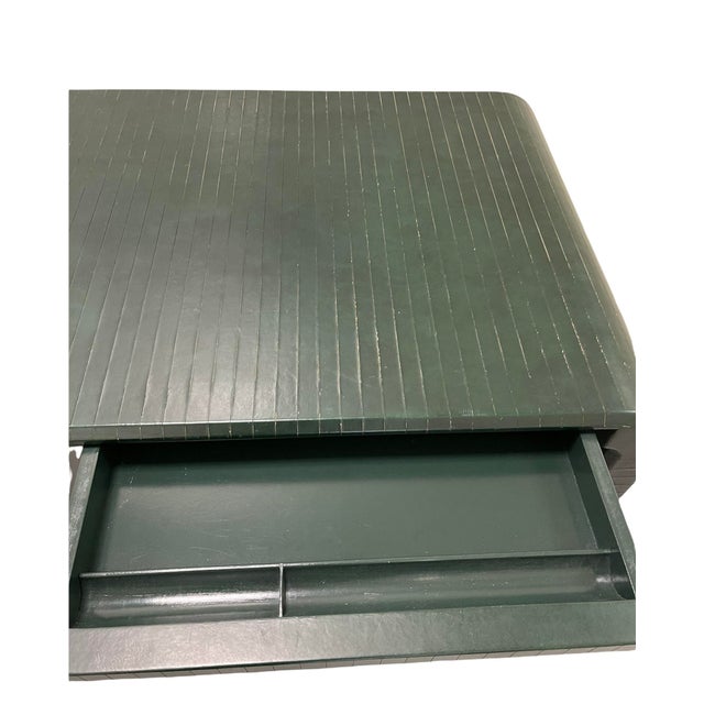 1990s Karl Springer Signed Leather Wrapped Waterfall Desk For Sale - Image 5 of 12