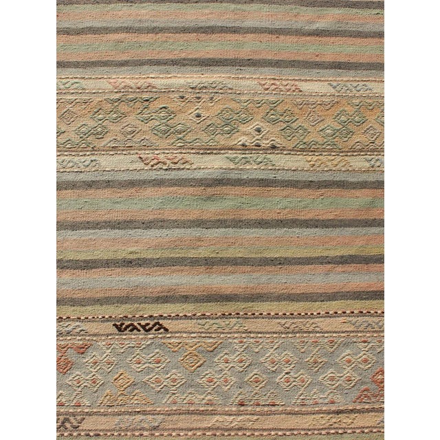 Cream Geometric Stripe Vintage Turkish Kilim Flat-Weave Runner in Earth Tones For Sale - Image 8 of 12