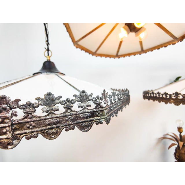 Antique Dutch Opaline Electrified Church Pendant Light For Sale - Image 5 of 9