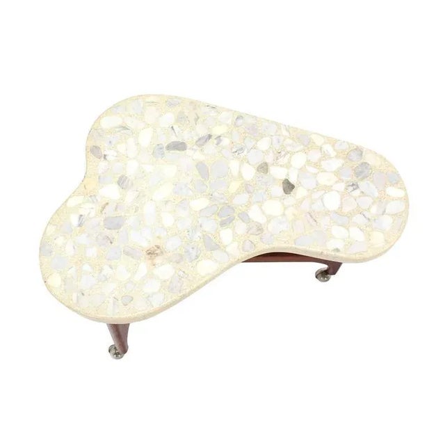 Vintage Mid Century Organic Shape Solid Oiled Walnut Base Travertine Top End Side Table For Sale - Image 4 of 10