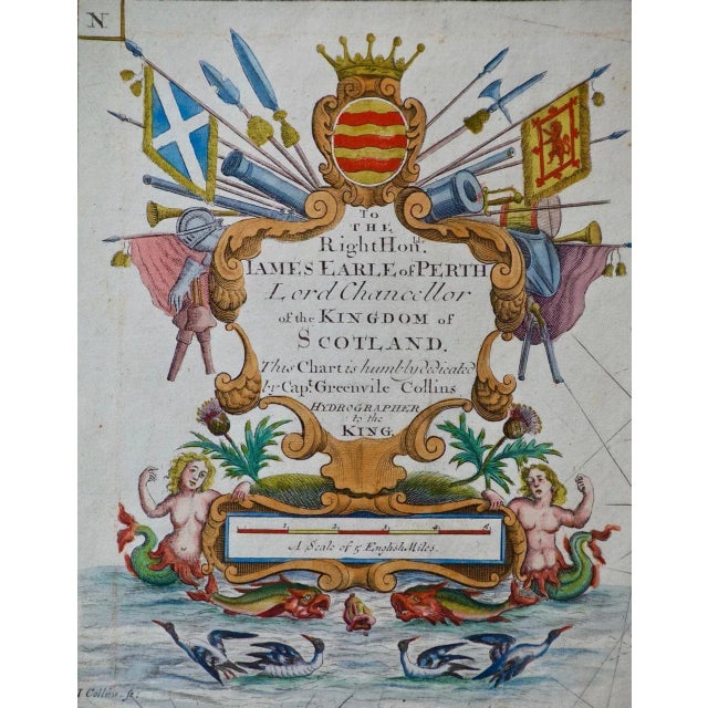 Neoclassical Edinburgh, Scotland: A 17th Century Hand-Colored Sea Chart of the Coast of Edinburgh, Scotland, 1693 For Sale - Image 3 of 5