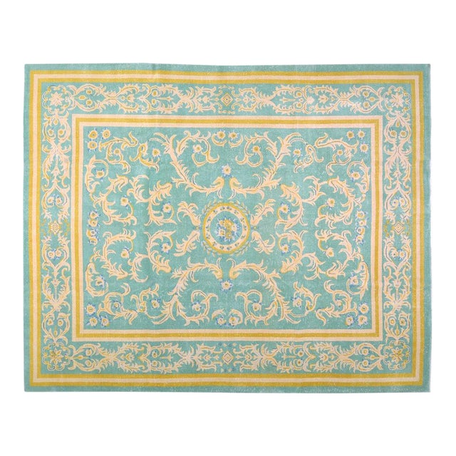 Vintage Chinese Art Deco Hand Knotted Wool Rug, 9'x12' For Sale