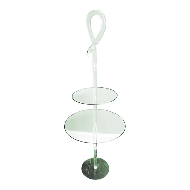 Vintage Dorothy Thorpe Attributed Loop Top Lucite Glass Tiered Party Appetizer Serving Tower Plate For Sale