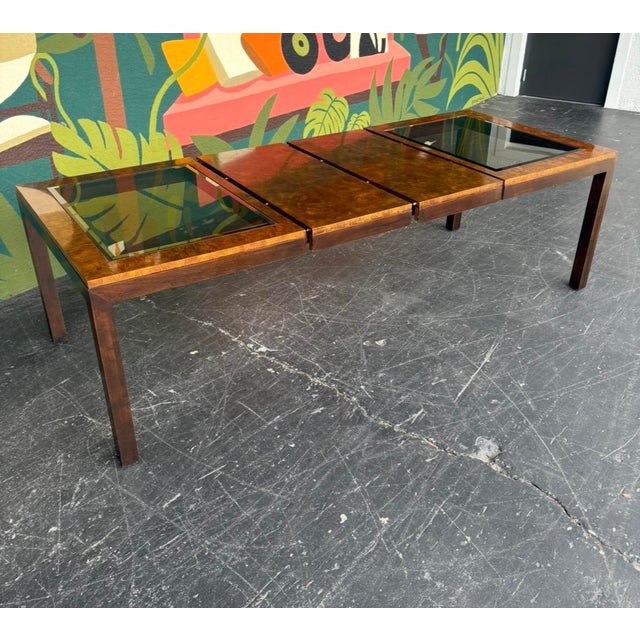 Wood Century Burl & Smoked Glass Dining Set For Sale - Image 7 of 17