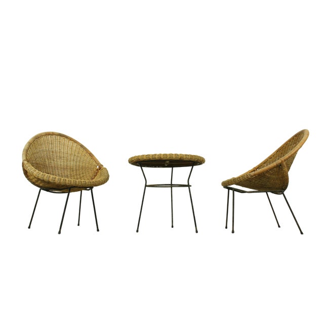 A stunning 3-piece mid-century modern bistro or terrace set, manufactured in Italy during the 1950s / early 1960s. This...