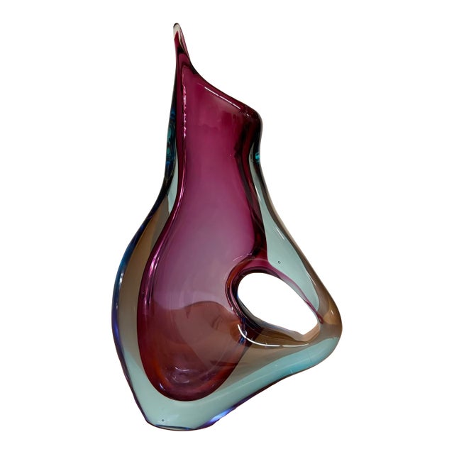 Sommerso Murano Art Glass Pitcher/Vase, Attributed to Flavio Poli - Pink & Blue For Sale