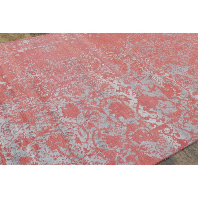 Textile Rug & Kilim’s Distressed Modern Rug With Abstract Florals in Coral & Gray Hues For Sale - Image 7 of 12
