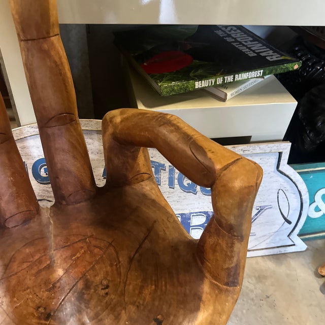 1970s Natural Wood "Okay" Posed Hand Chair Mudras for Pranayama For Sale In Atlanta - Image 6 of 9