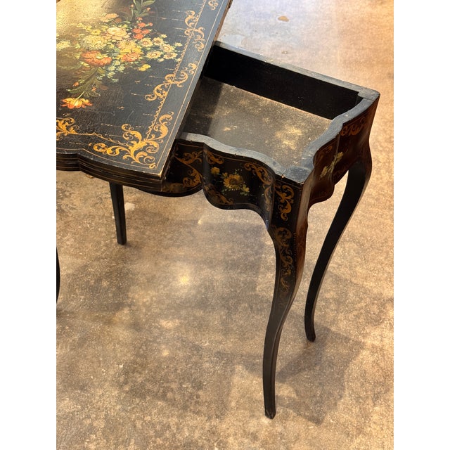 Traditional 19th Century Black Lacquer Game Table For Sale - Image 3 of 13