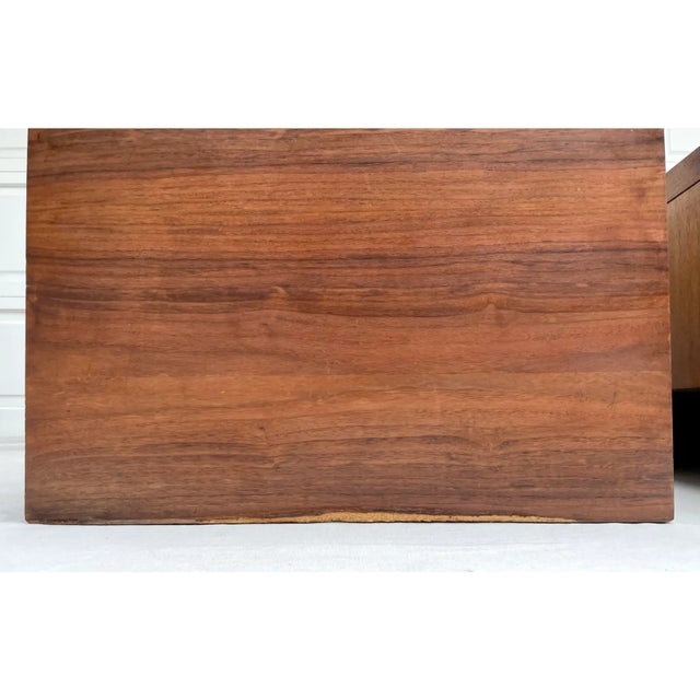 Wood Mid-Century Modern Harry Lunstead Style Wood Cabinet Side Table With Etched Metal Top For Sale - Image 7 of 11