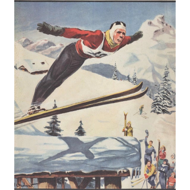 1961 Mid-Century French Ski Sport Print For Sale