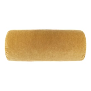 Scalamandre 21" x 7" Tudor Velvet Bolster Pillow in Brass For Sale
