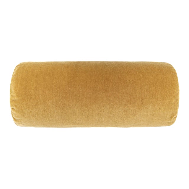 Scalamandre 21" x 7" Tudor Velvet Bolster Pillow in Brass For Sale