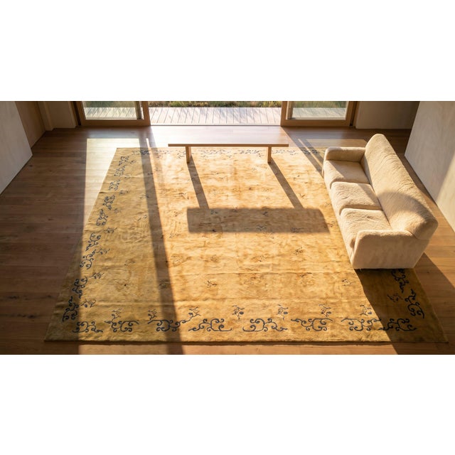 Camel Beautiful Genuine Antique Chinese Mongolian Rug Decorated With Simple Folitate Pattern For Sale - Image 8 of 10