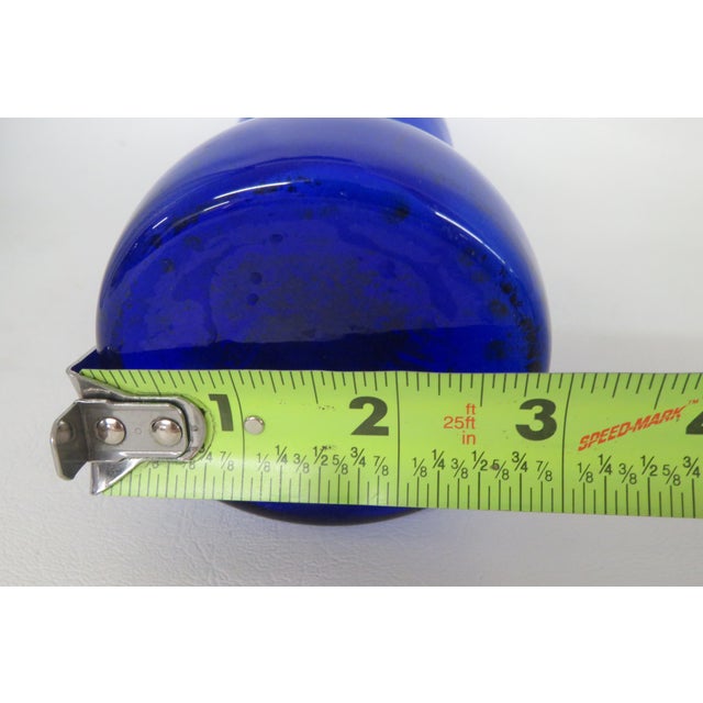 Cobalt Blue Vase Curved With Ruffled Edge Vintage Decorative Art Glass 4743b For Sale - Image 10 of 10