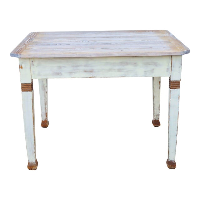 Gustavian Swedish Farmhouse Style Antique Pine Dining Table Desk W/ Reeded Dummy Drawer For Sale