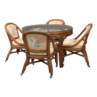 Henry Link, Dining Table and Four Chairs, Bamboo, Fabric, Philippines, 1980s For Sale
