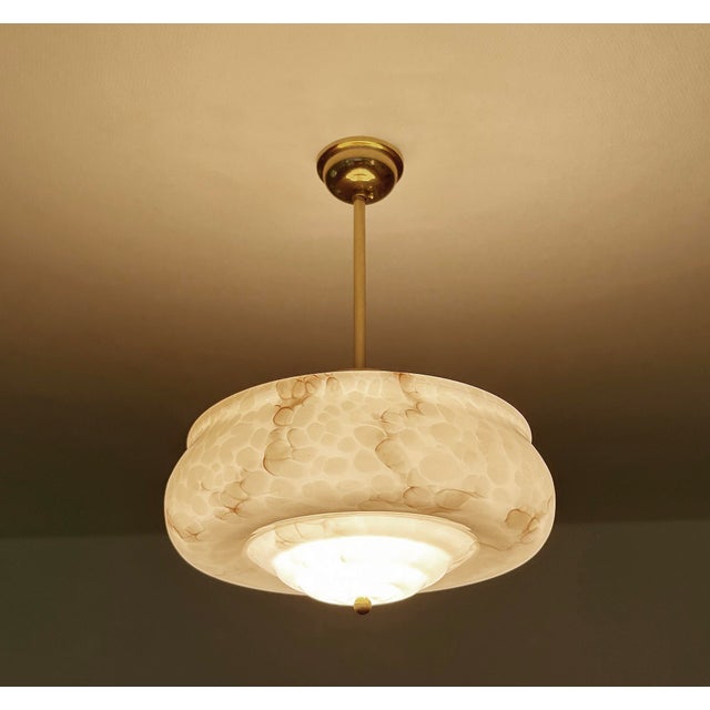 Art Deco Pendant Light in Pink Marble Glass, 1930s For Sale - Image 6 of 18