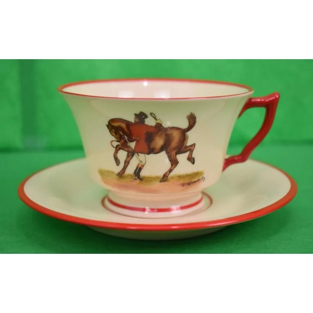 Frank Vosmansky for Abercrombie & Fitch Cup & Saucer Foxhunt Set - 12 Pc. 6 Cup: 2.25"H x 3.75"D rim 6 Saucer: 5.75"D