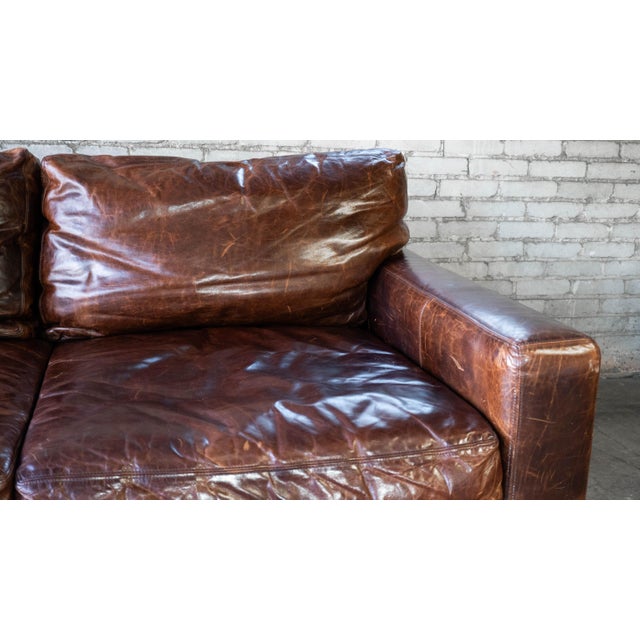 Restoration Hardware Maxwell Distressed Cigar Luxe Leather Sofa For Sale In Boston - Image 6 of 12
