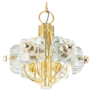 Large Brass and Crystal Glass Pendant by Sische, Germany, 1970s