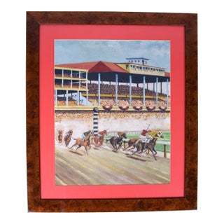 Mid 20th Century Field of Seven Race Horses Rounding the Corner For Sale