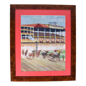 Mid 20th Century Field of Seven Race Horses Rounding the Corner