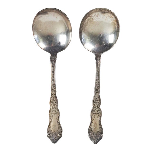 Antique Silverplate Soup or Serving Spoons - a Pair For Sale